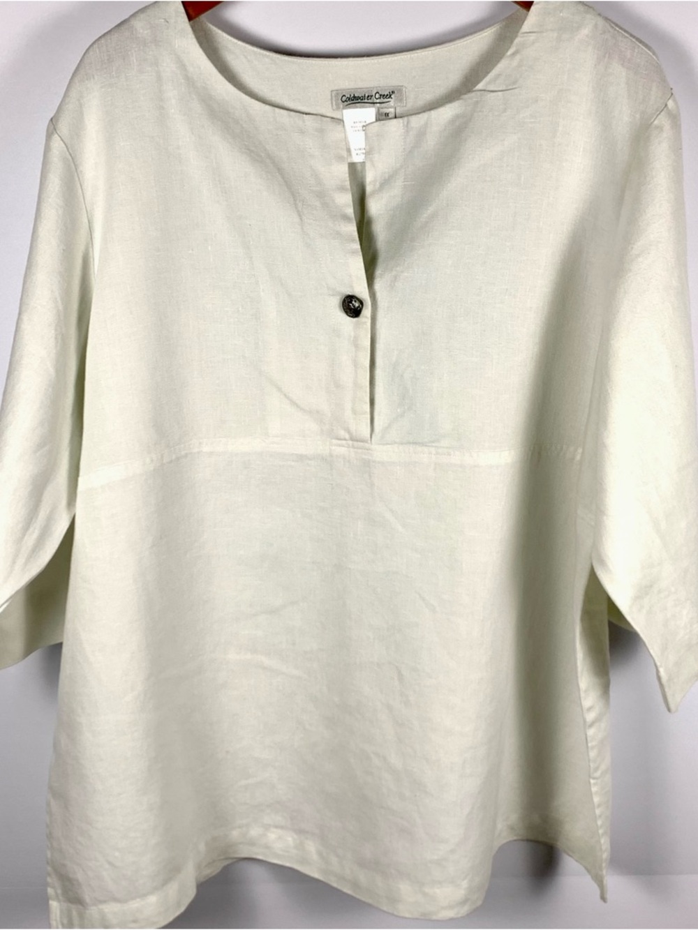 Coldwater Creek Ivory Linen Split-Neck Button Top